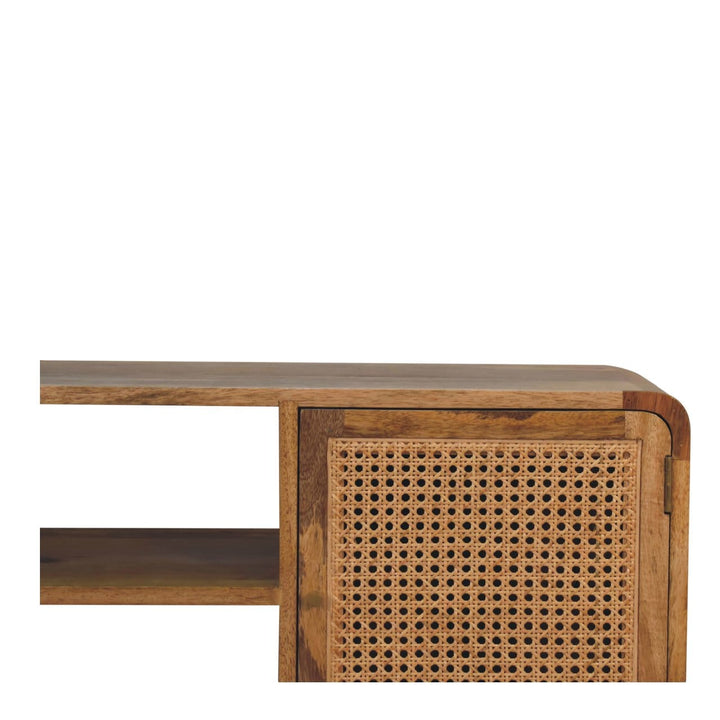 Larrisa Woven TV Stand - Solid Mango Wood Entertainment Center for Living Room - product view 5 showing handcrafted solid...