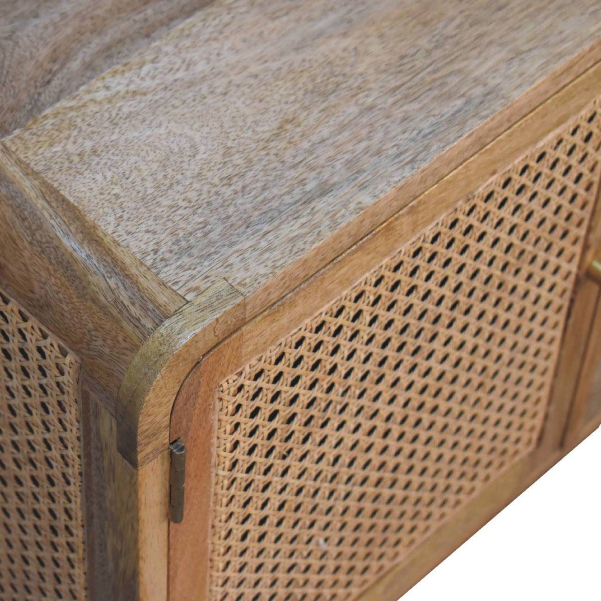 Larrisa Woven TV Stand - Solid Mango Wood Entertainment Center for Living Room - product view 4 showing handcrafted solid...