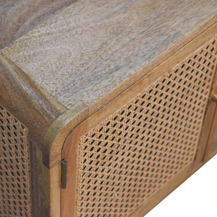 Larrisa Woven TV Stand - Solid Mango Wood Entertainment Center for Living Room - product view 4 showing handcrafted solid...