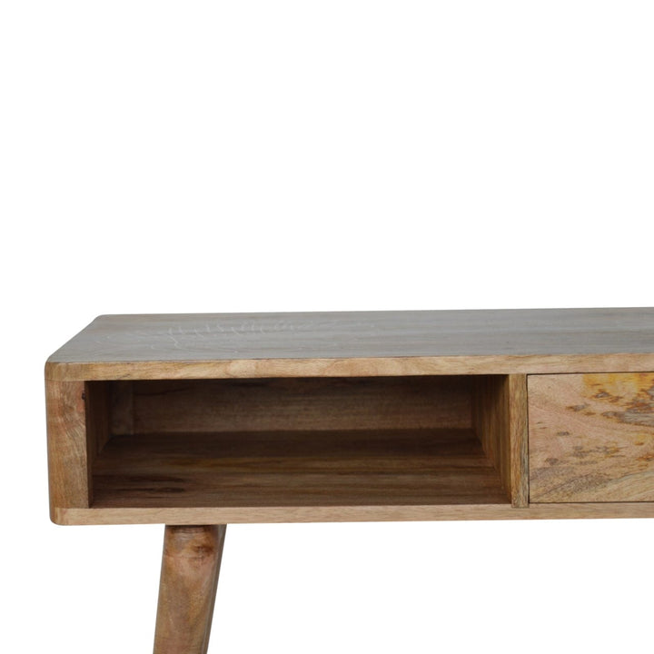 Leaf Embossed Writing Desk - Solid Mango Wood Writing Table for Home Office - product view 4 showing handcrafted solid...