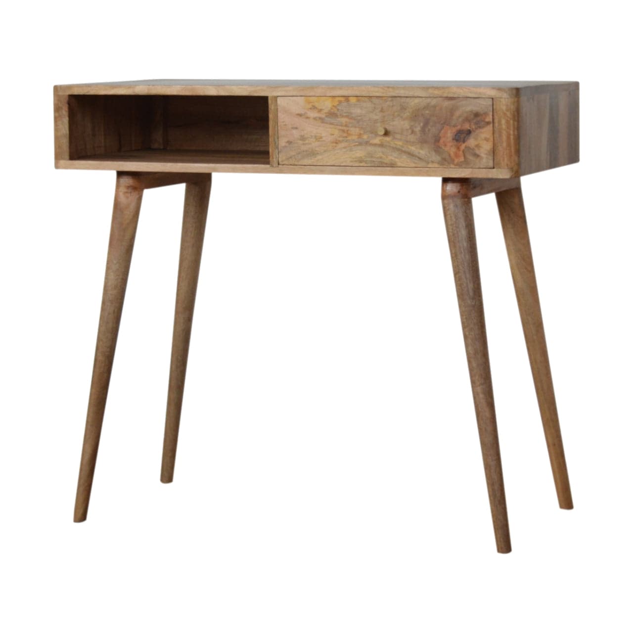 Leaf Embossed Writing Desk - Solid Mango Wood Writing Table for Home Office - main view showing handcrafted solid mango...