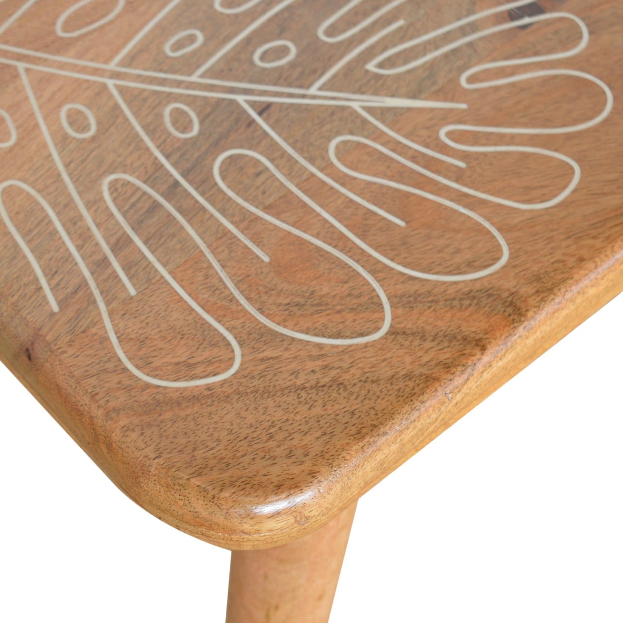 Leaf Resin Print Bench - Solid Mango Wood Seating Furniture for Entryway - product view 6 showing handcrafted solid mango...