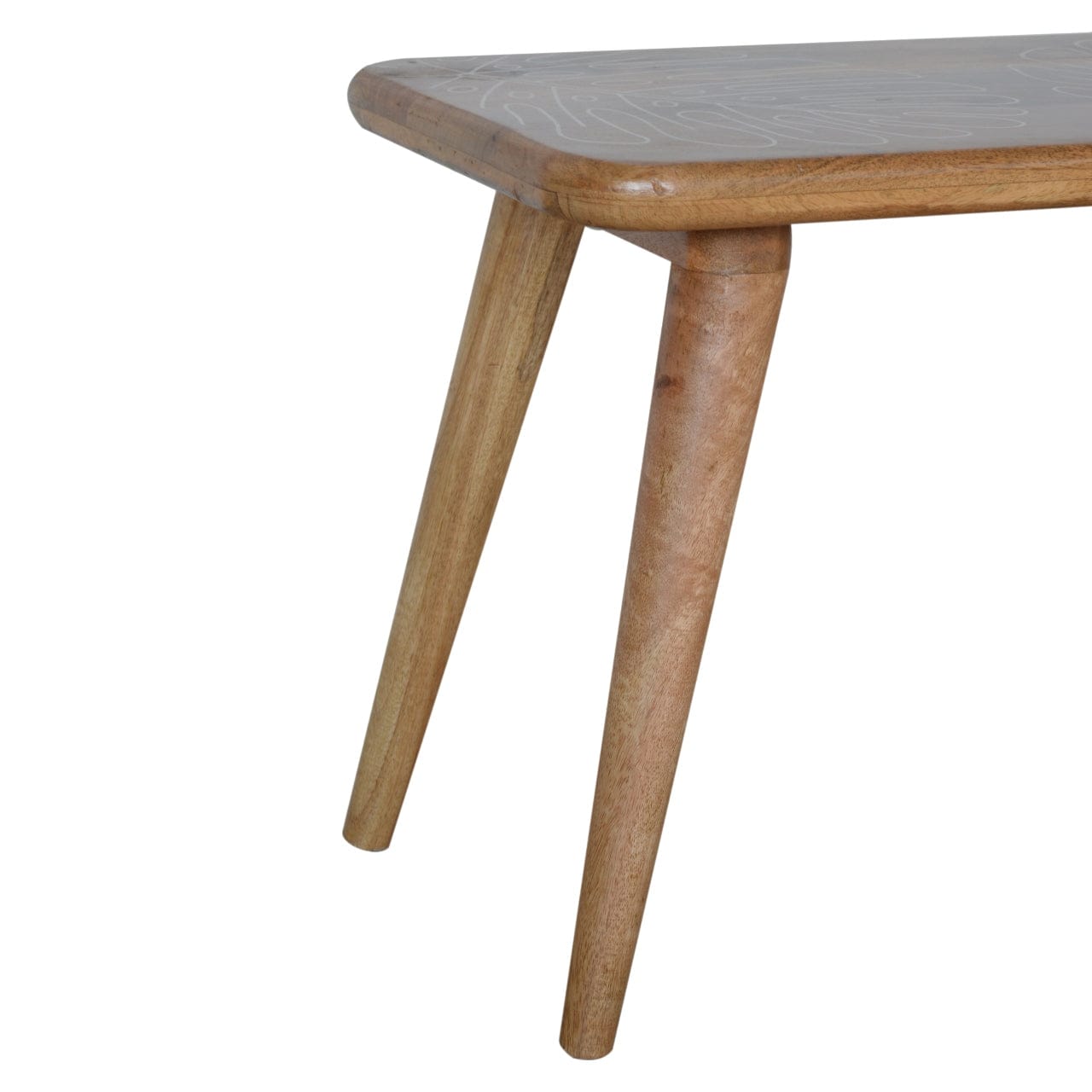 Leaf Resin Print Bench - Solid Mango Wood Seating Furniture for Entryway - product view 5 showing handcrafted solid mango...