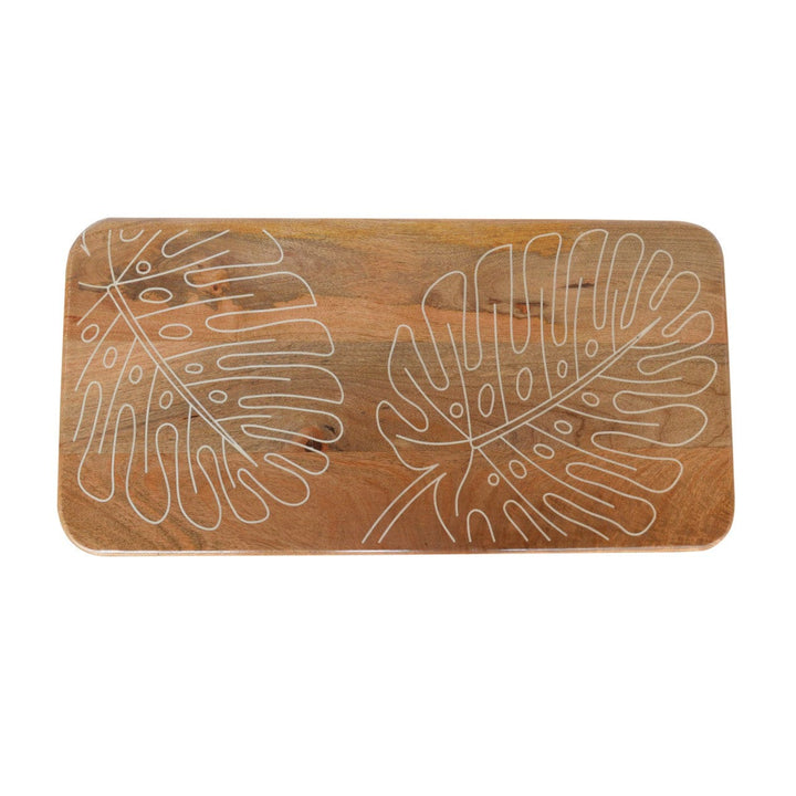 Leaf Resin Print Bench - Solid Mango Wood Seating Furniture for Entryway - product view 3 showing handcrafted solid mango...
