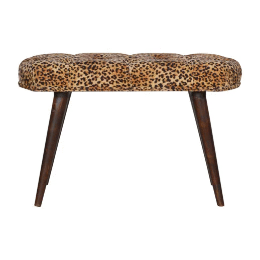 Leopard Print Deep Button Bench - Solid Mango Wood Seating Furniture for Entryway - product view 9 showing handcrafted...