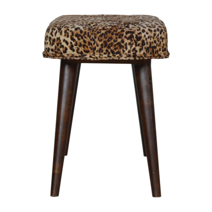 Leopard Print Deep Button Bench - Solid Mango Wood Seating Furniture for Entryway - product view 8 showing handcrafted...