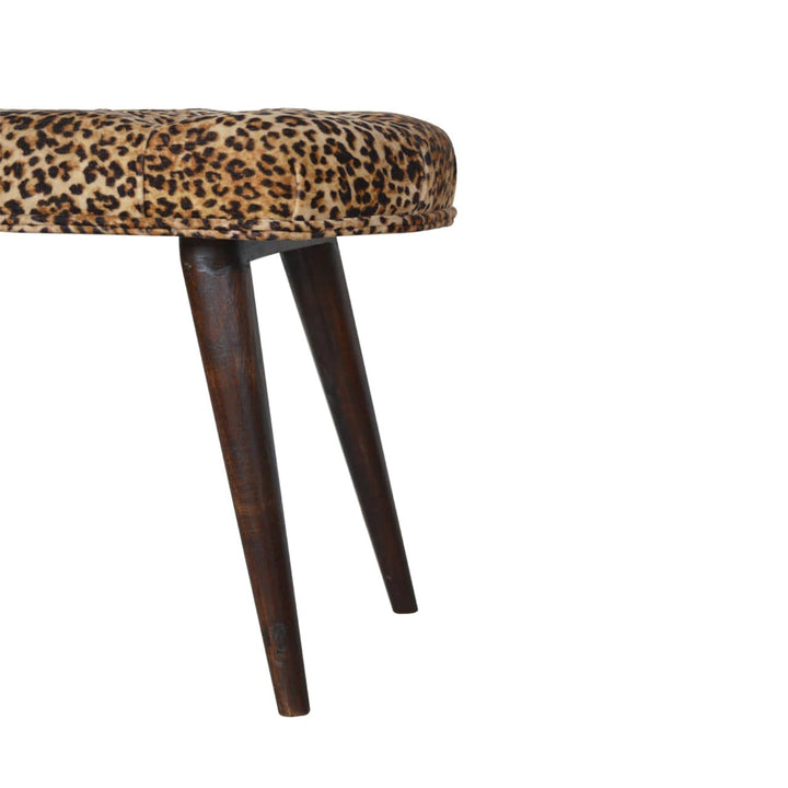 Leopard Print Deep Button Bench - Solid Mango Wood Seating Furniture for Entryway - product view 7 showing handcrafted...