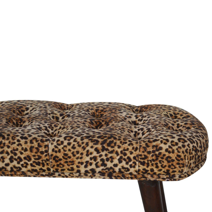 Leopard Print Deep Button Bench - Solid Mango Wood Seating Furniture for Entryway - product view 6 showing handcrafted...
