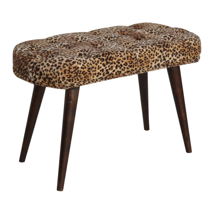 Leopard Print Deep Button Bench - Solid Mango Wood Seating Furniture for Entryway - product view 5 showing handcrafted...