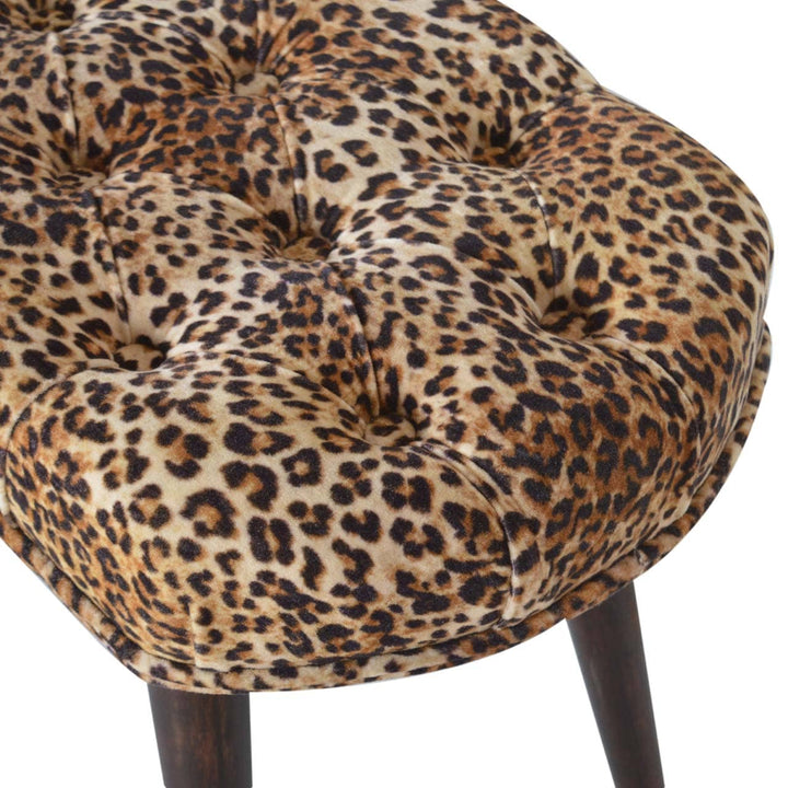 Leopard Print Deep Button Bench - Solid Mango Wood Seating Furniture for Entryway - product view 4 showing handcrafted...