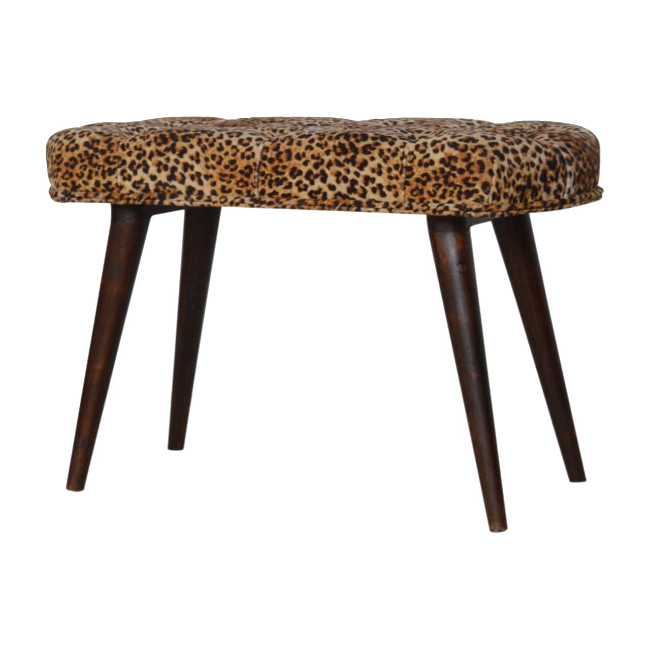 Leopard Print Deep Button Bench - Solid Mango Wood Seating Furniture for Entryway - product view 3 showing handcrafted...