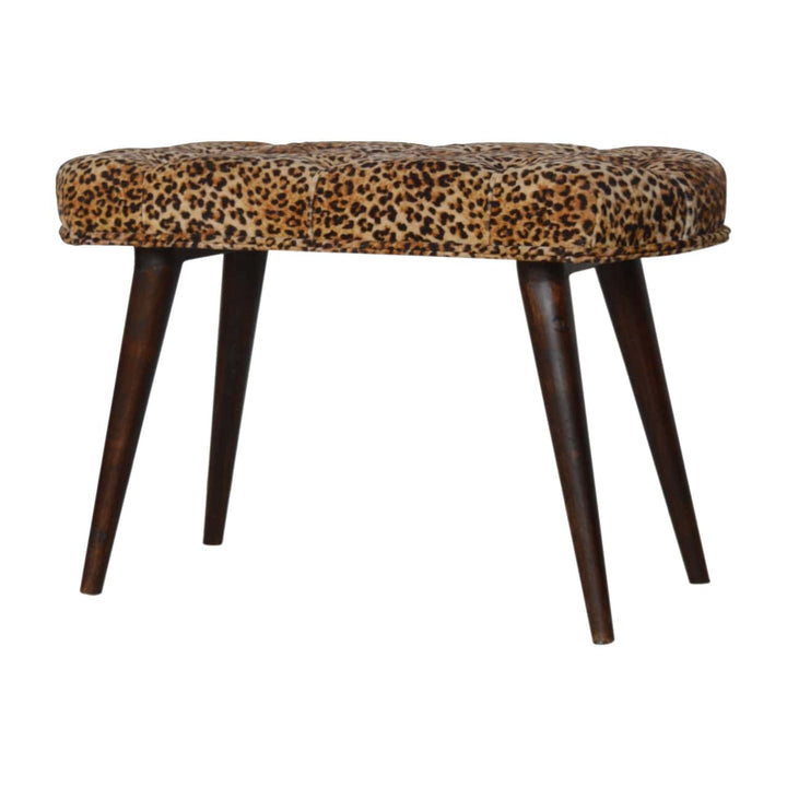 Leopard Print Deep Button Bench - Solid Mango Wood Seating Furniture for Entryway - product view 3 showing handcrafted...