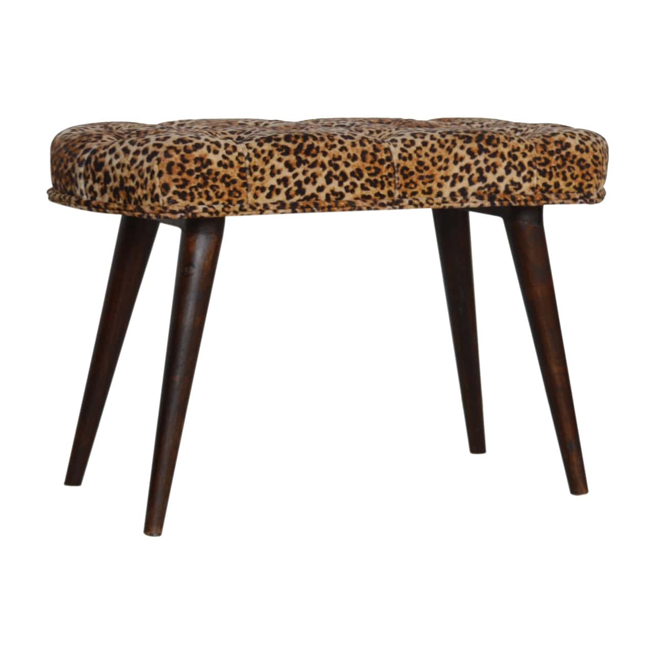 Leopard Print Deep Button Bench - Solid Mango Wood Seating Furniture for Entryway - product view 2 showing handcrafted...