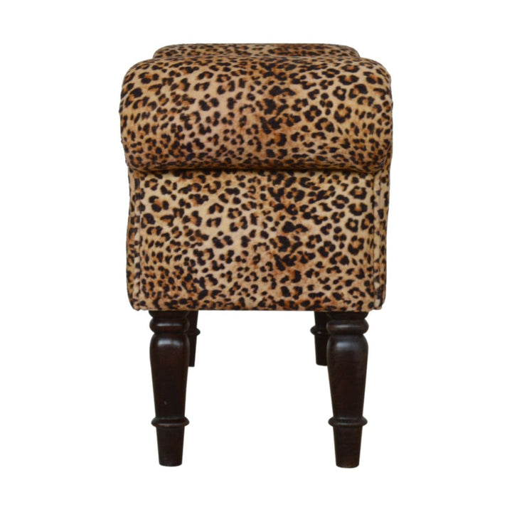 Leopard Print Velvet Bench - Solid Mango Wood Seating Furniture for Entryway - product view 9 showing handcrafted solid...