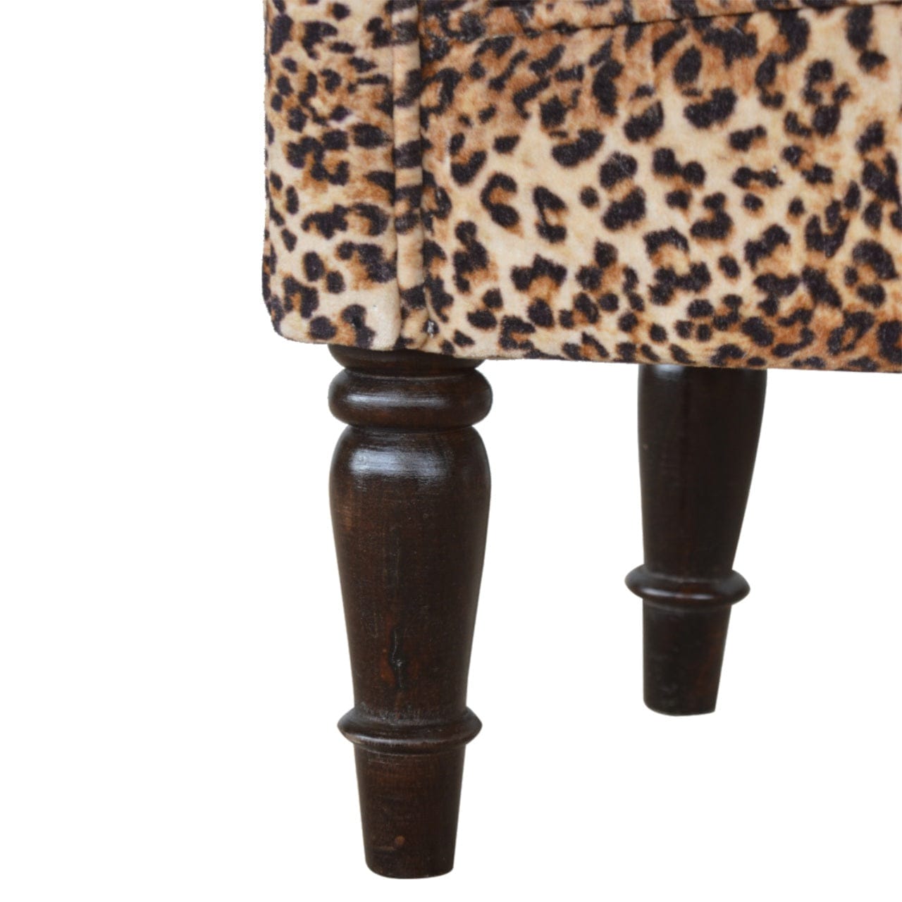 Leopard Print Velvet Bench - Solid Mango Wood Seating Furniture for Entryway - product view 8 showing handcrafted solid...