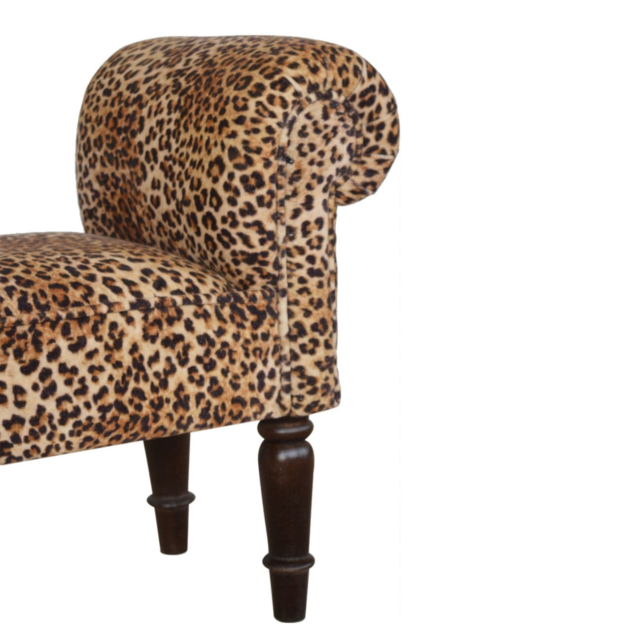 Leopard Print Velvet Bench - Solid Mango Wood Seating Furniture for Entryway - product view 7 showing handcrafted solid...