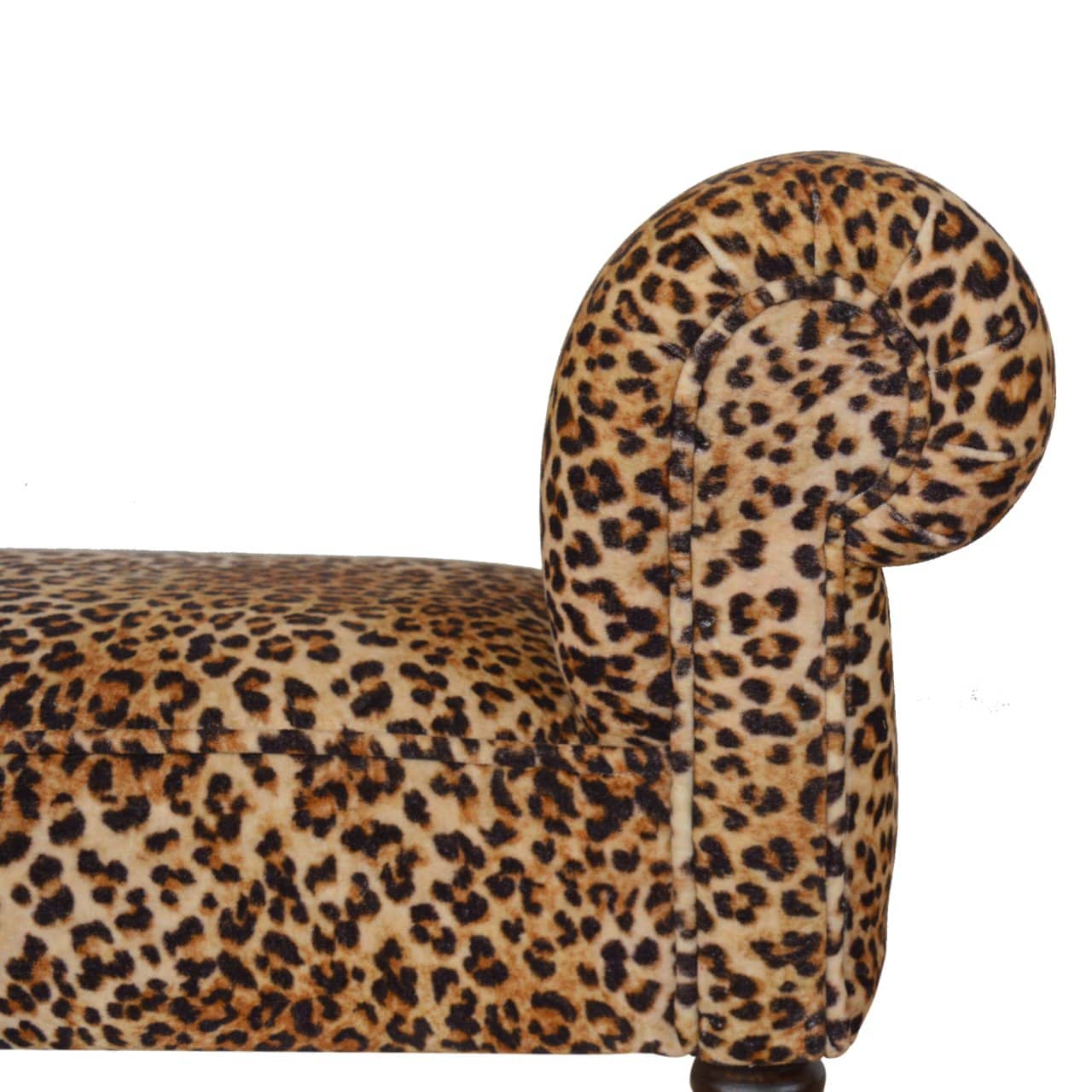 Leopard Print Velvet Bench - Solid Mango Wood Seating Furniture for Entryway - product view 5 showing handcrafted solid...