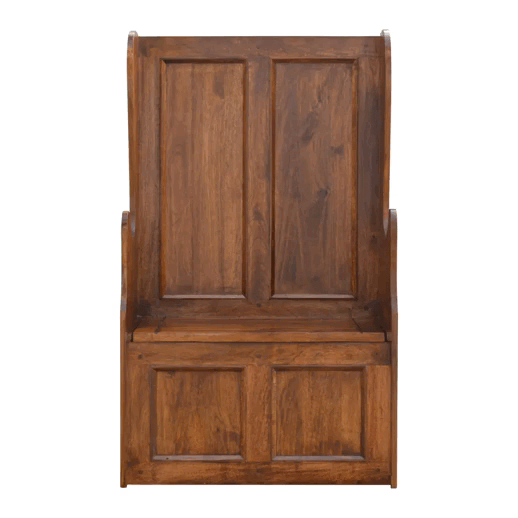 Lid up County Style Monks Bench - Solid Mango Wood Seating Furniture for Entryway - product view 8 showing handcrafted...