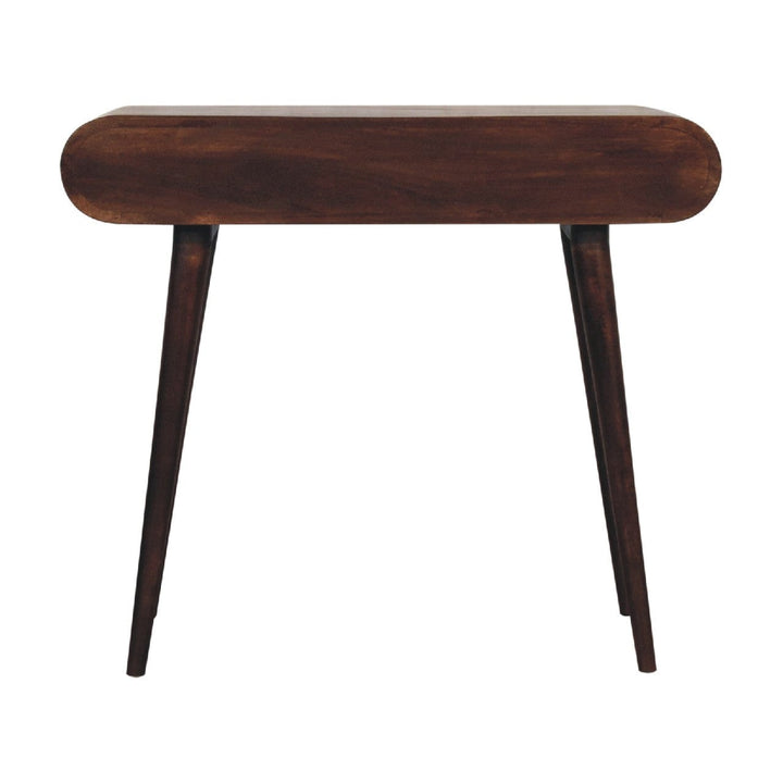 Light Walnut Curved Edge Console Table - Solid Mango Wood Hallway Console for Entryway - product view 11 showing...