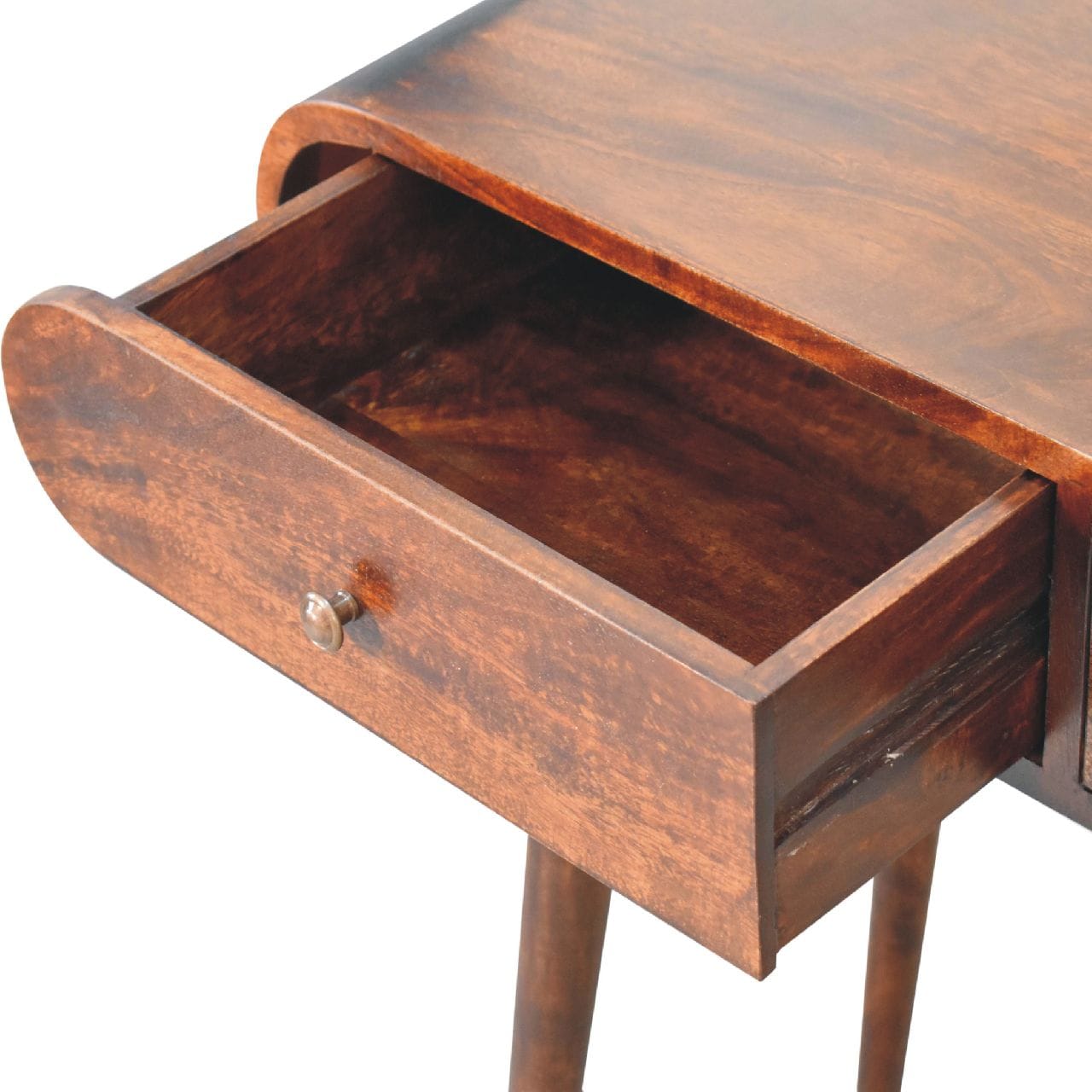 Light Walnut Curved Edge Console Table - Solid Mango Wood Hallway Console for Entryway - product view 8 showing...