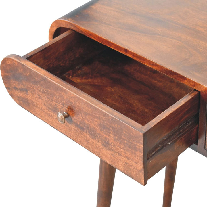 Light Walnut Curved Edge Console Table - Solid Mango Wood Hallway Console for Entryway - product view 8 showing...