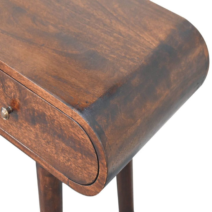 Light Walnut Curved Edge Console Table - Solid Mango Wood Hallway Console for Entryway - product view 7 showing...