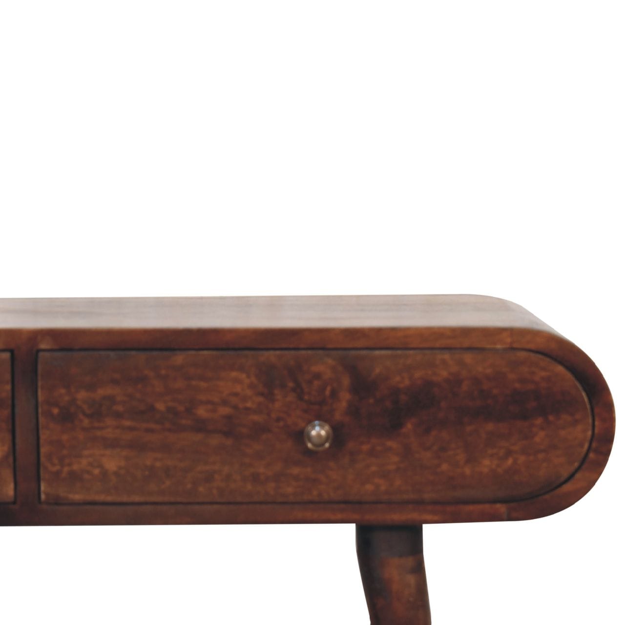 Light Walnut Curved Edge Console Table - Solid Mango Wood Hallway Console for Entryway - product view 6 showing...