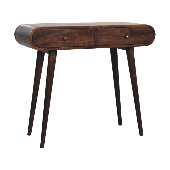 Light Walnut Curved Edge Console Table - Solid Mango Wood Hallway Console for Entryway - product view 5 showing...