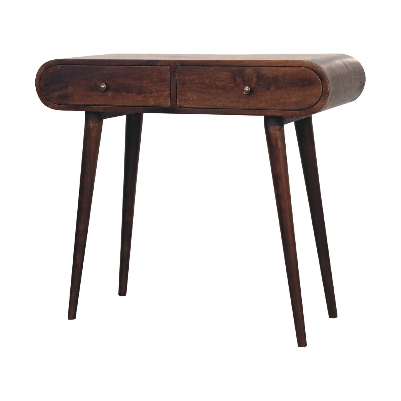 Light Walnut Curved Edge Console Table - Solid Mango Wood Hallway Console for Entryway - product view 2 showing...