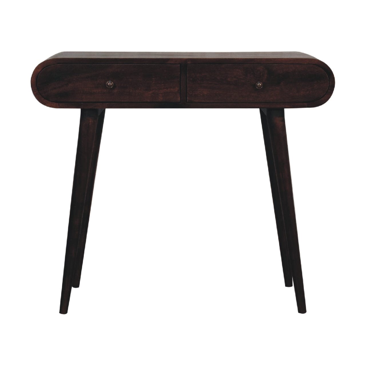 Light Walnut Curved Edge Console Table - Solid Mango Wood Hallway Console for Entryway - product view 4 showing...