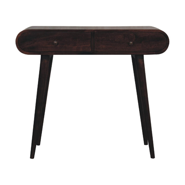Light Walnut Curved Edge Console Table - Solid Mango Wood Hallway Console for Entryway - product view 4 showing...