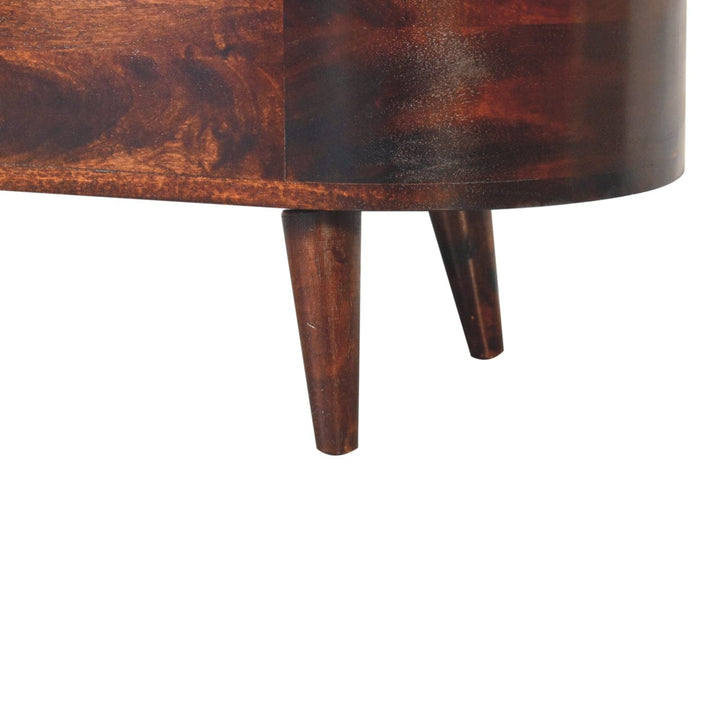 Light Walnut Rounded Lid-up Blanket Box - Solid Mango Wood Storage Trunk for Bedroom - product view 9 showing handcrafted...