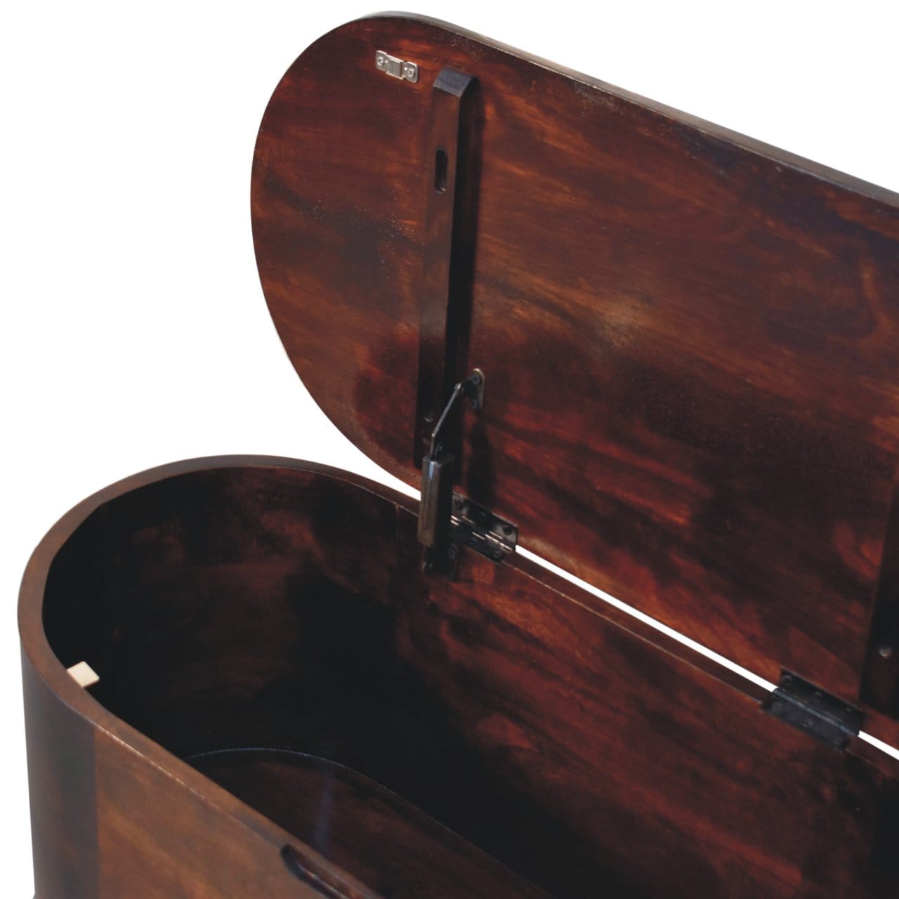 Light Walnut Rounded Lid-up Blanket Box - Solid Mango Wood Storage Trunk for Bedroom - product view 8 showing handcrafted...