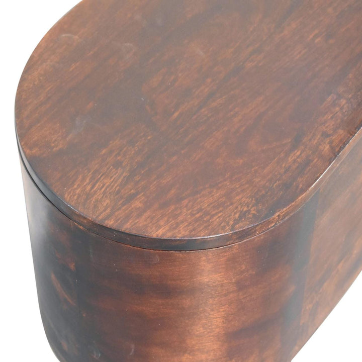 Light Walnut Rounded Lid-up Blanket Box - Solid Mango Wood Storage Trunk for Bedroom - product view 7 showing handcrafted...