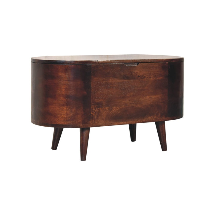 Light Walnut Rounded Lid-up Blanket Box - Solid Mango Wood Storage Trunk for Bedroom - product view 5 showing handcrafted...