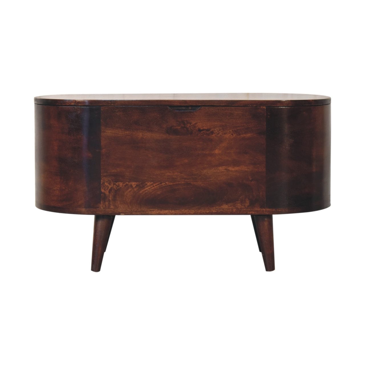Light Walnut Rounded Lid-up Blanket Box - Solid Mango Wood Storage Trunk for Bedroom - product view 3 showing handcrafted...