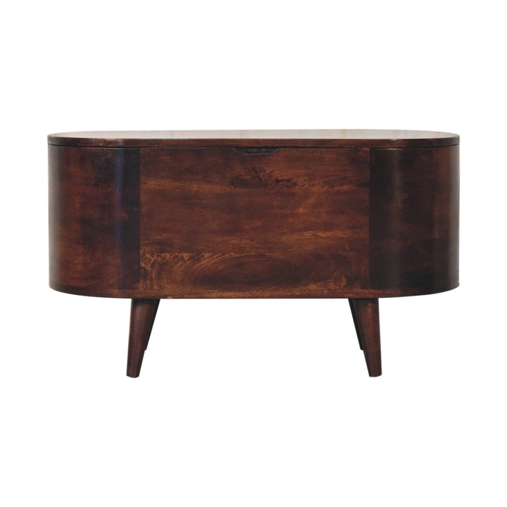 Light Walnut Rounded Lid-up Blanket Box - Solid Mango Wood Storage Trunk for Bedroom - product view 3 showing handcrafted...