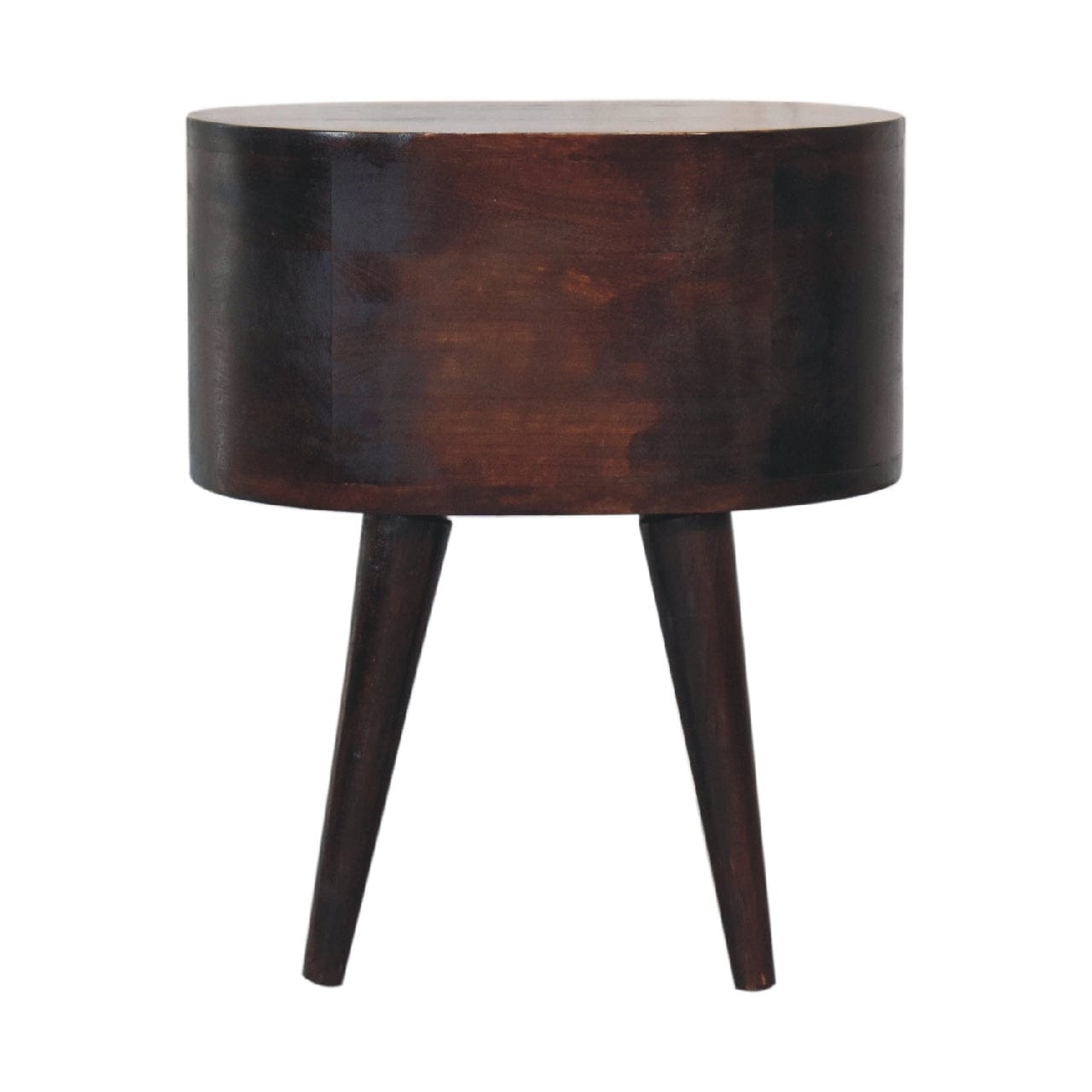 Light Walnut Rounded Nightstand - Solid Mango Wood Bedside Table for Bedroom - product view 9 showing handcrafted solid...