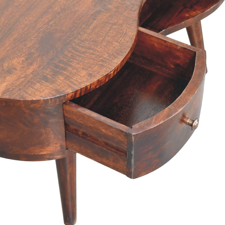 Light Walnut Wave Coffee Table - Solid Mango Wood Center Table for Living Room - product view 6 showing handcrafted solid...