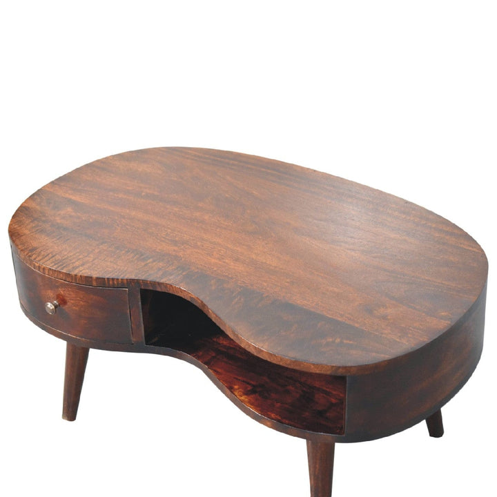 Light Walnut Wave Coffee Table - Solid Mango Wood Center Table for Living Room - product view 5 showing handcrafted solid...