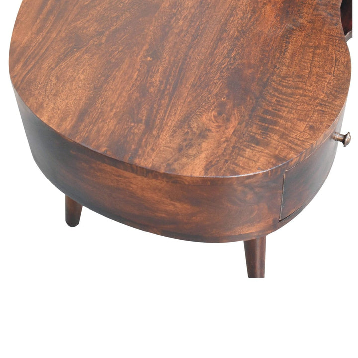 Light Walnut Wave Coffee Table - Solid Mango Wood Center Table for Living Room - product view 4 showing handcrafted solid...