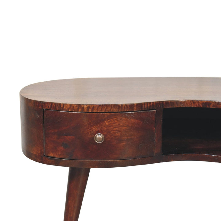 Light Walnut Wave Coffee Table - Solid Mango Wood Center Table for Living Room - product view 3 showing handcrafted solid...