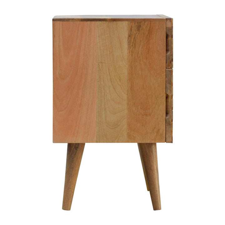 Lille 2 Drawer Nightstand - Solid Mango Wood Bedside Table for Bedroom - product view 9 showing handcrafted solid mango...