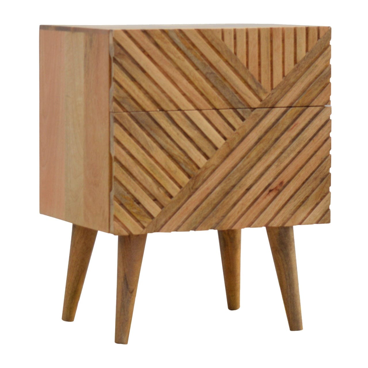 Lille 2 Drawer Nightstand - Solid Mango Wood Bedside Table for Bedroom - product view 6 showing handcrafted solid mango...