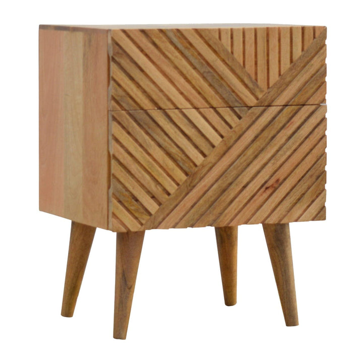 Lille 2 Drawer Nightstand - Solid Mango Wood Bedside Table for Bedroom - product view 5 showing handcrafted solid mango...