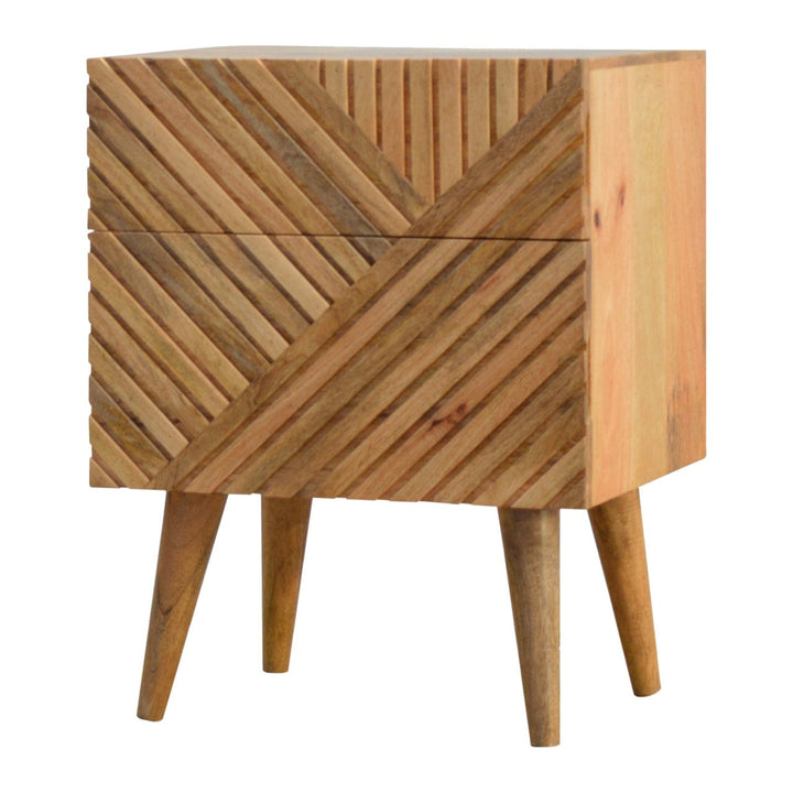 Lille 2 Drawer Nightstand - Solid Mango Wood Bedside Table for Bedroom - product view 3 showing handcrafted solid mango...