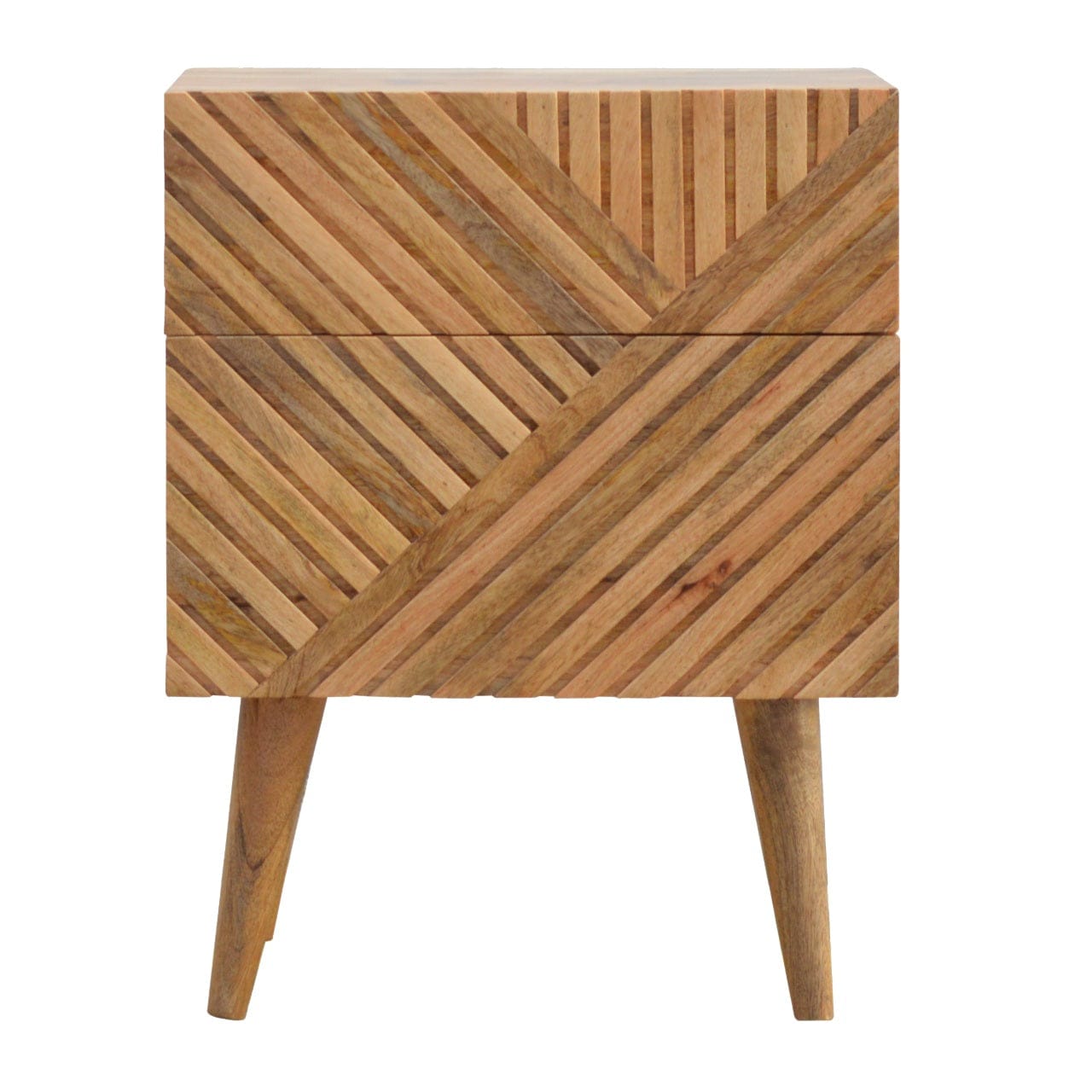 Lille 2 Drawer Nightstand - Solid Mango Wood Bedside Table for Bedroom - product view 2 showing handcrafted solid mango...