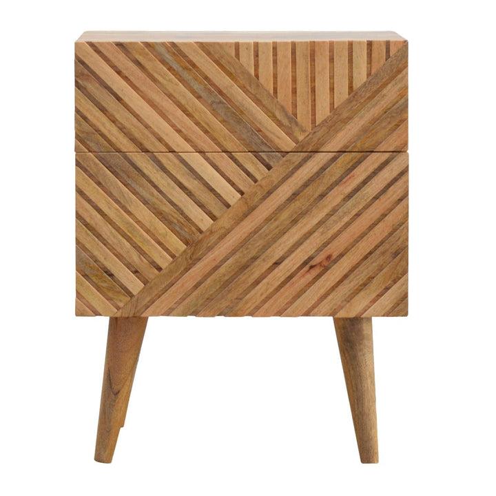 Lille 2 Drawer Nightstand - Solid Mango Wood Bedside Table for Bedroom - product view 2 showing handcrafted solid mango...