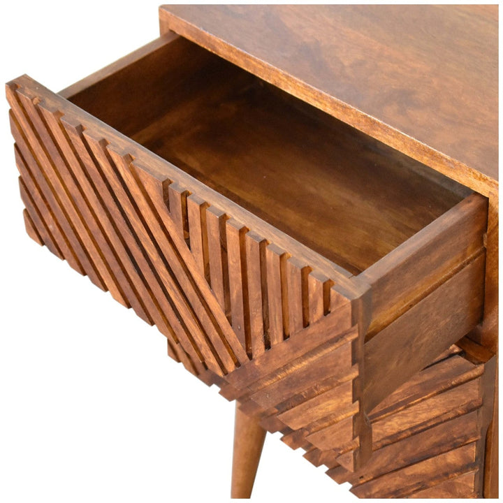 Lille 2 Drawer Nightstand - Solid Mango Wood Bedside Table for Bedroom - product view 6 showing handcrafted solid mango...