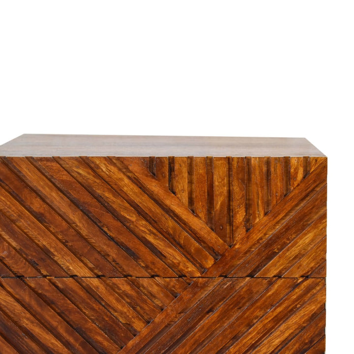 Lille 2 Drawer Nightstand - Solid Mango Wood Bedside Table for Bedroom - product view 4 showing handcrafted solid mango...